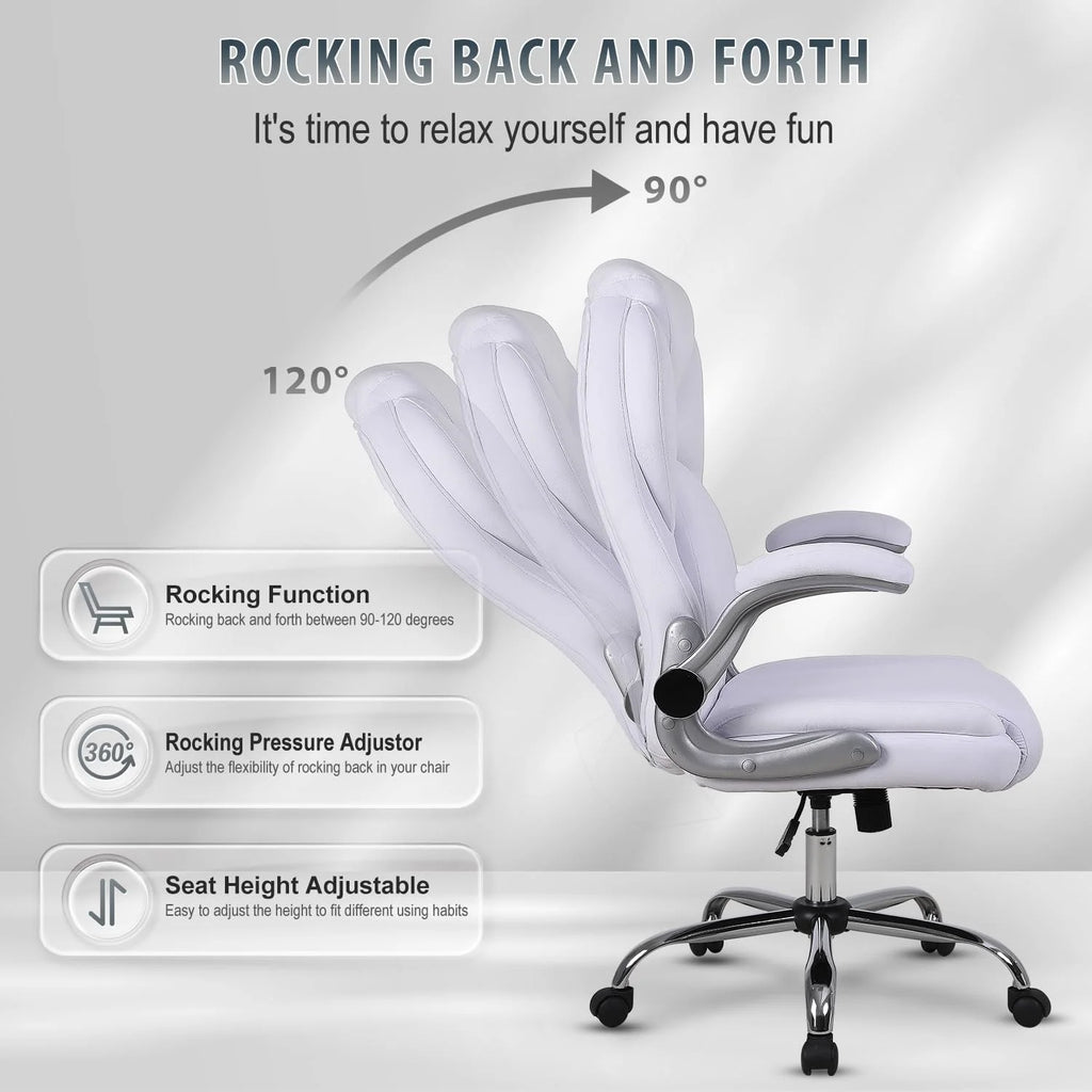 Velvet Ergonomic Office Chair with Wheels and Flip-up Arms, White U9639