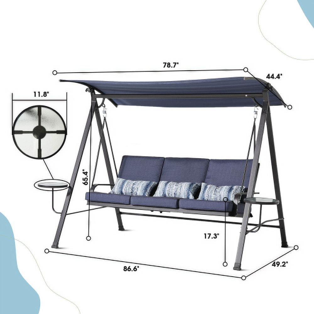 Blue 3-seater Porch Swing with Canopy J665