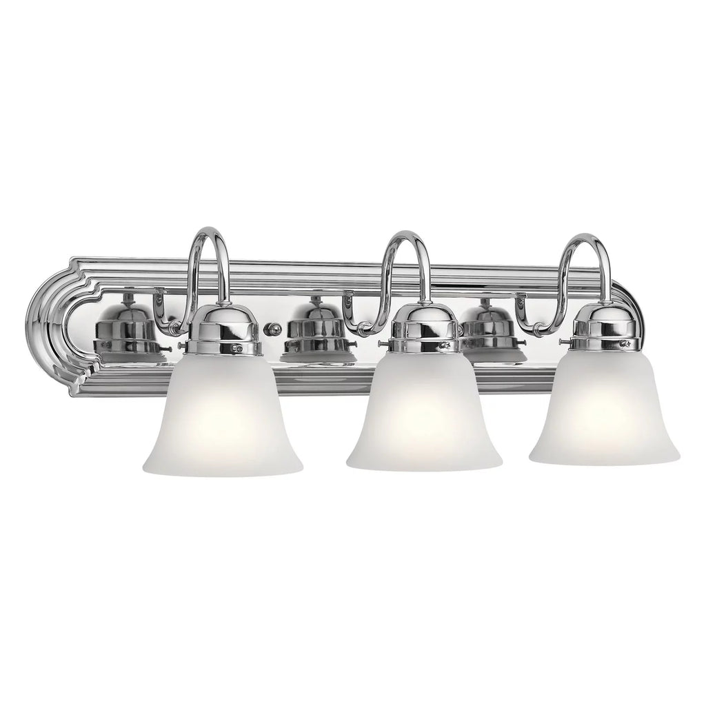 3 Light Brushed Nickel Vanity Light with Satin Etched Glass Shades W2340