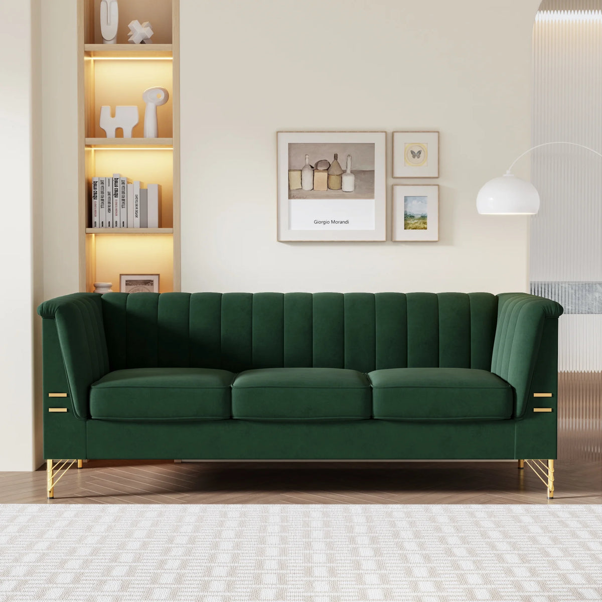 Green Velvet 3-Seater Sofa with Metal Legs T85065