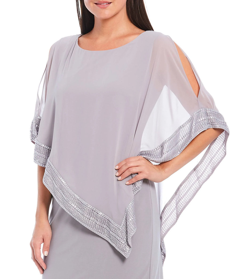 Foil-Trim Asymmetrical Hem Dress J6856