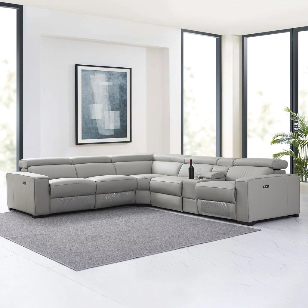 Light Grey Top Grain Leather Sectional with Power Recliners B781716