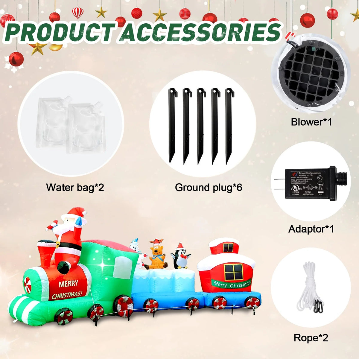 9FT Christmas Inflatables Santa Claus Train LED Lights R521