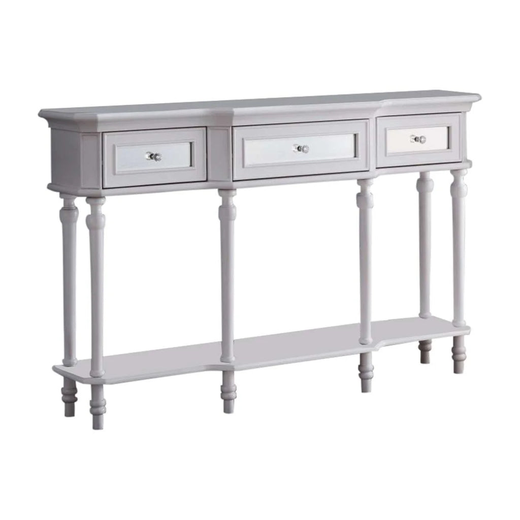 White Console Table with Mirrored Storage Drawers and Lower Shelf T453309