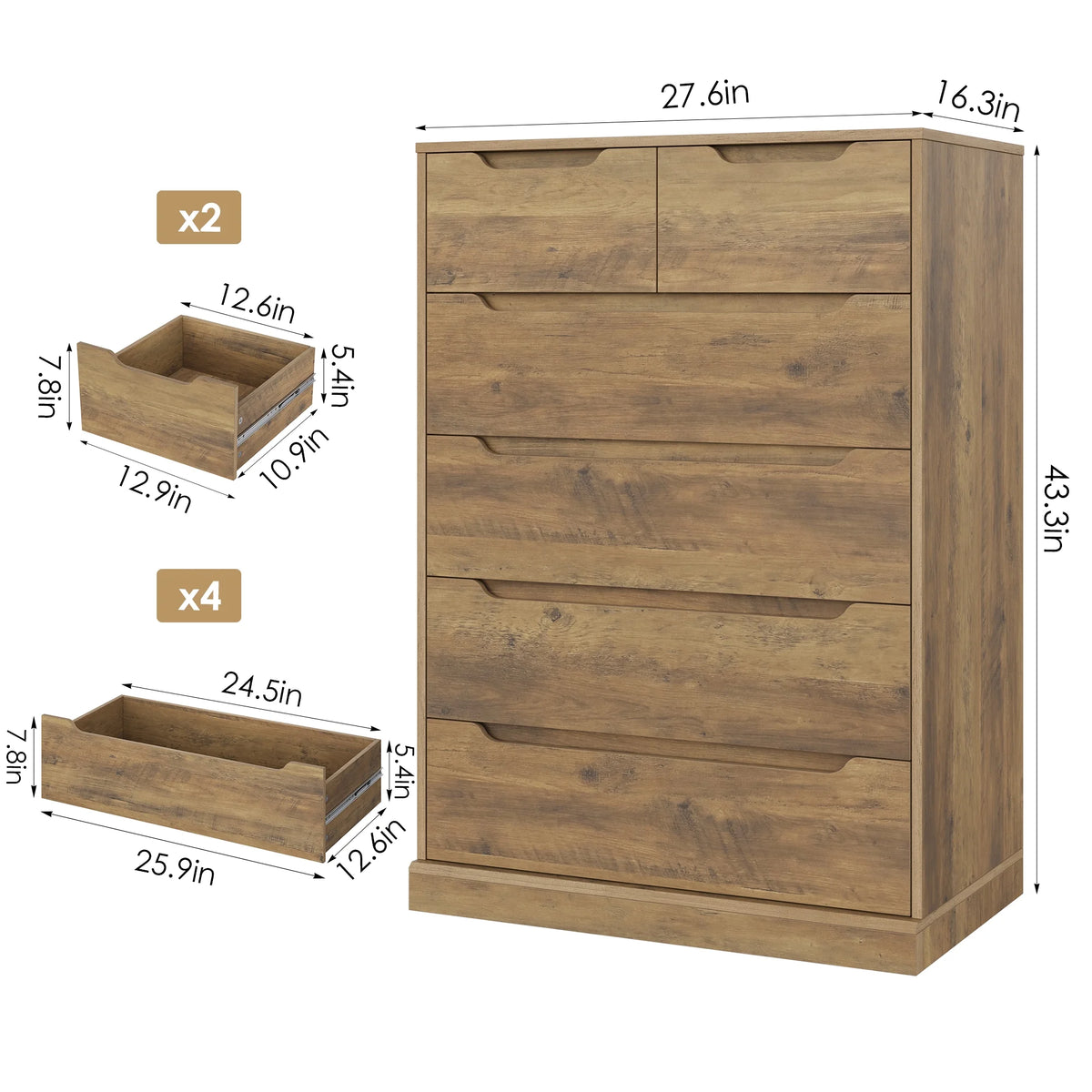 White 6 Drawer Wood Dresser G6175
