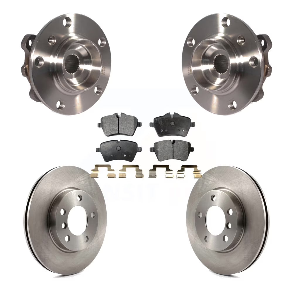 Front Hub Bearing Assembly with Disc Brake Rotors and Semi-Metallic Pads Kit F536