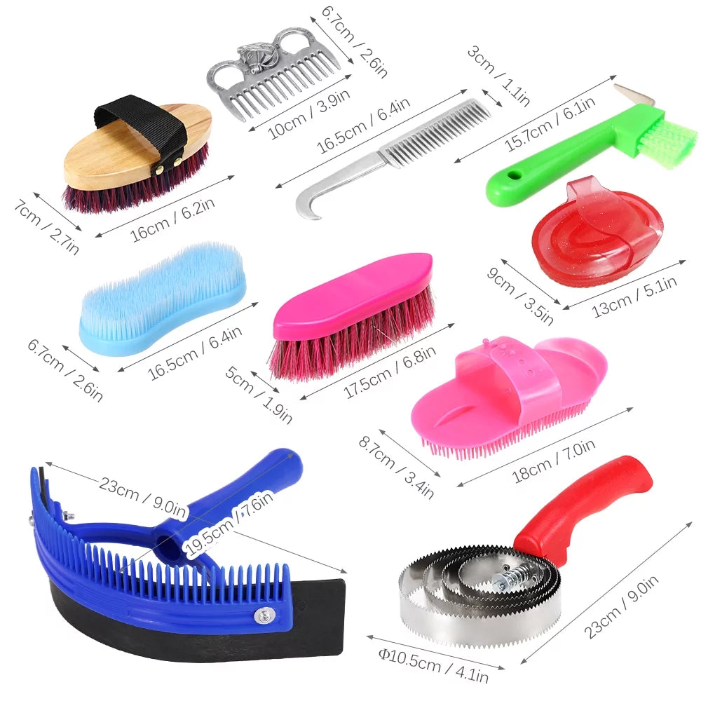 10-in-1 Grooming Kit Mane Tail Comb Curry Brush Scraper C101