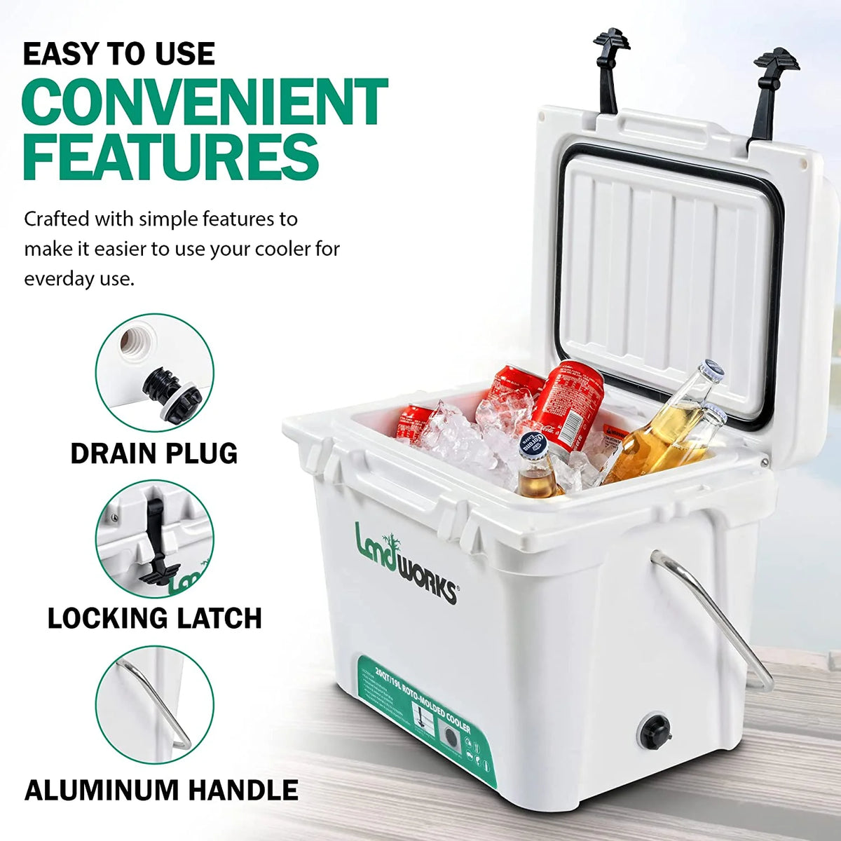 5 Gal Rotomolded Ice Cooler with Built-In Bottle Openers S539