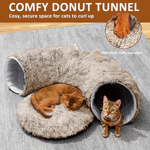 Cat Tunnel with Cat Bed Soft Plush Cat Cave Donut Tunnel Grey I977947