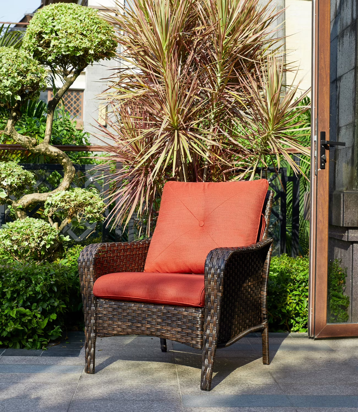 Red Cushioned Patio Chair Set of 2 O266