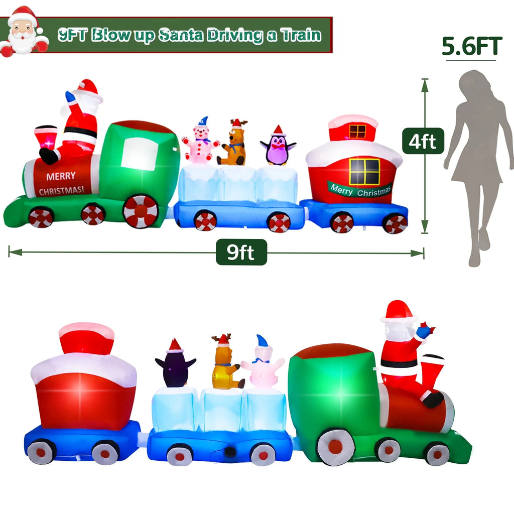 9FT Christmas Inflatables Santa Claus Train LED Lights R521