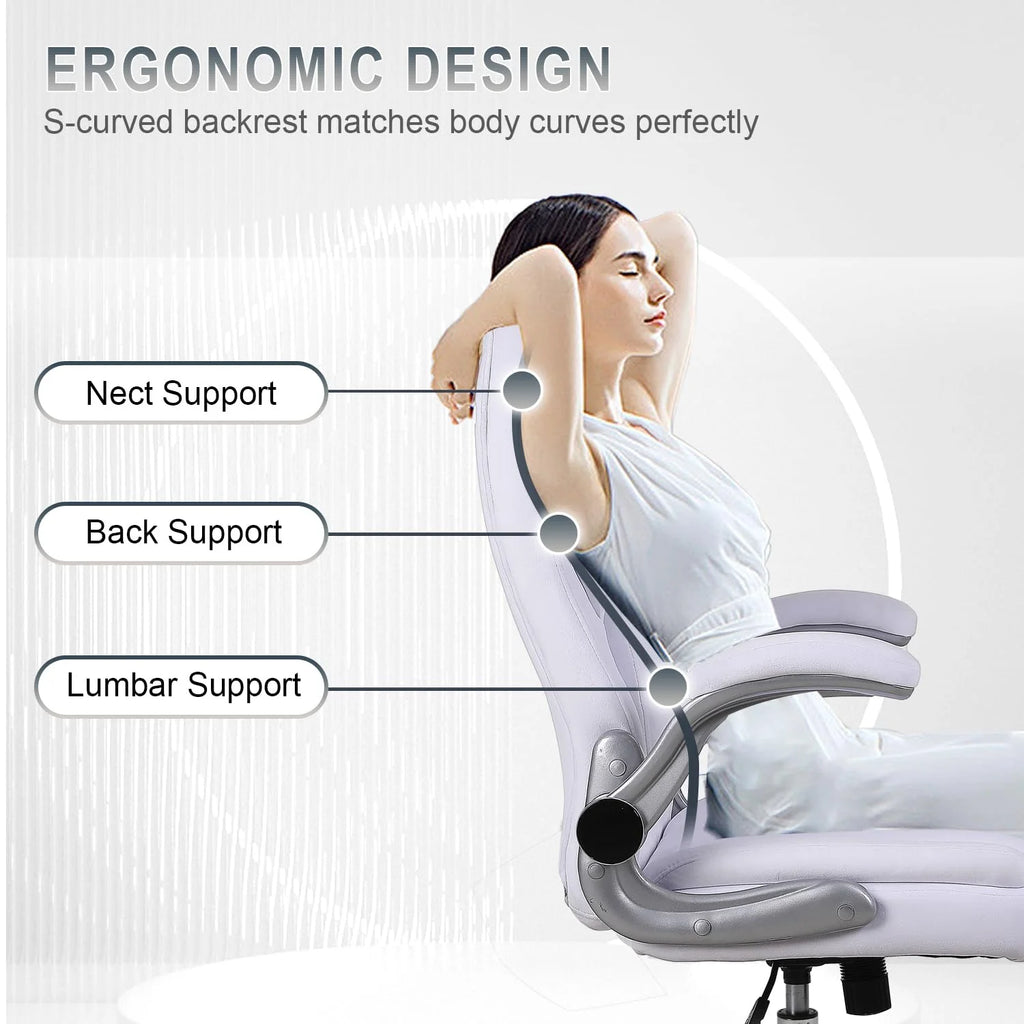 Velvet Ergonomic Office Chair with Wheels and Flip-up Arms, White U9639