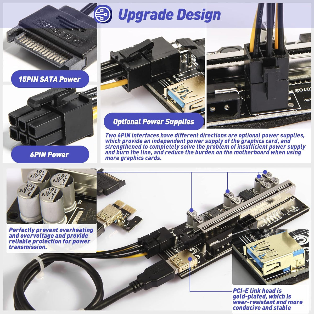 6 Pack PCI-E Riser Adapter Card with USB 3.0 Cable U117