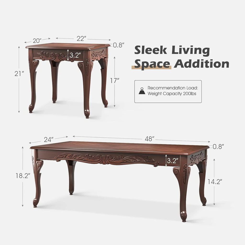 3 Piece Wood Coffee Table Set with 2 End Tables V59893