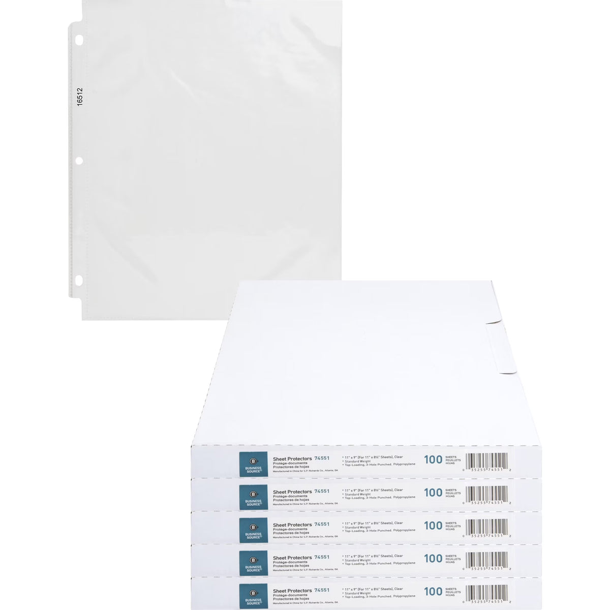Top-loading Poly Sheet Protectors for Letter 8 1/2" X 11" Sheet, 3 X Holes, Clear, Polypropylene, 500 / Carton T56479