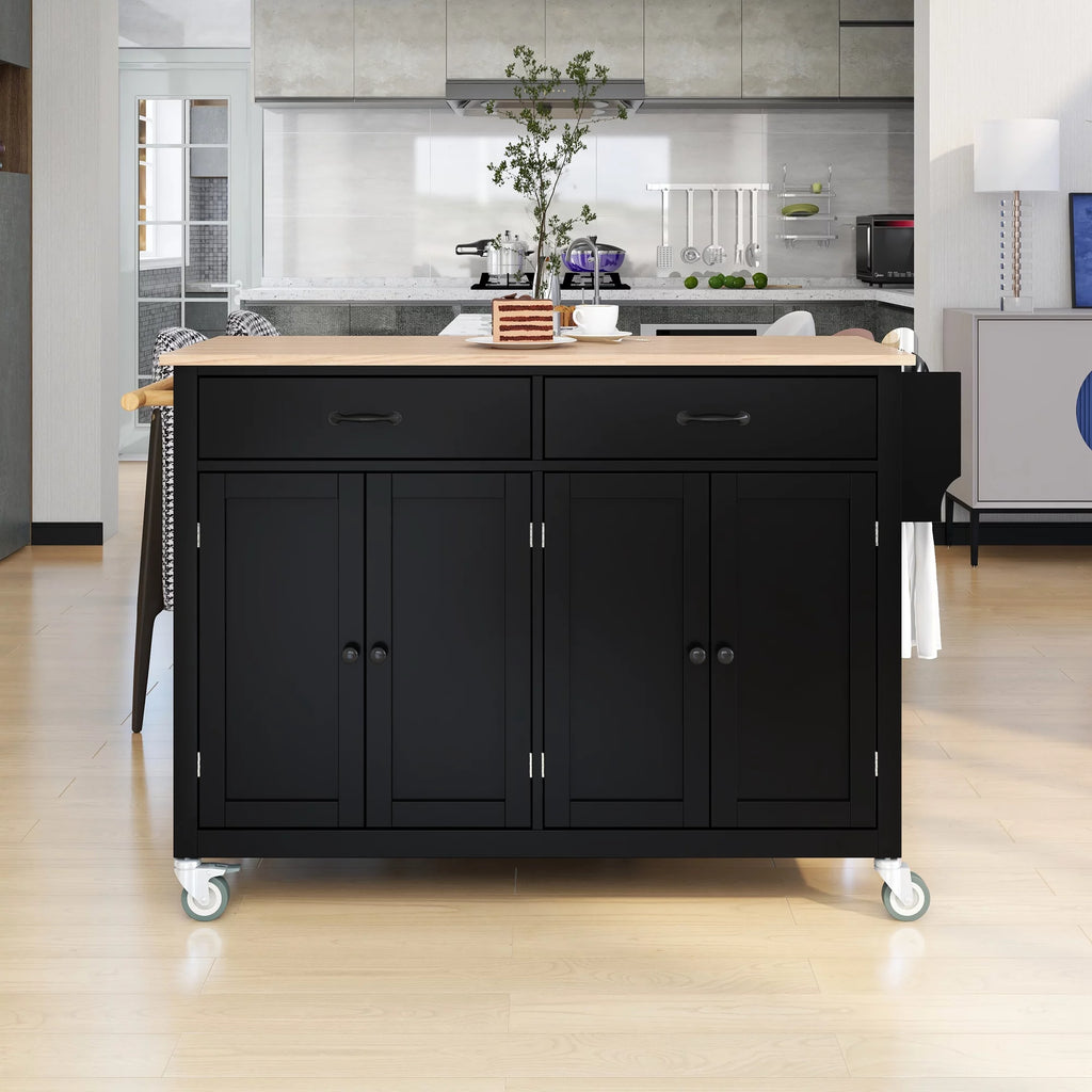 Black Kitchen Island Cart with 4-Door Cabinets and 2 Drawers P8656