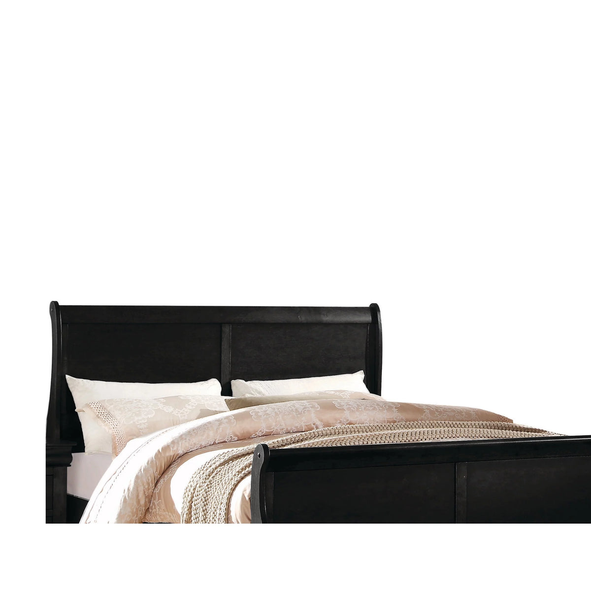 Brown Wooden Full Bed with Sleigh Headboard and Footboard I3332
