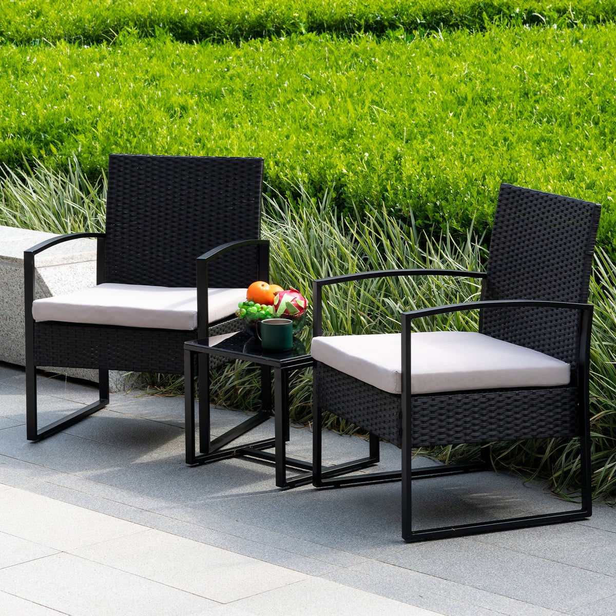 3 Piece Rattan Patio Set with Glass Table M512