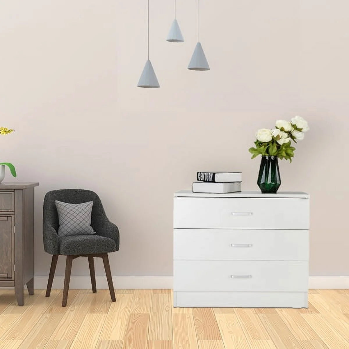White 3-Drawer Wood Dresser O338478