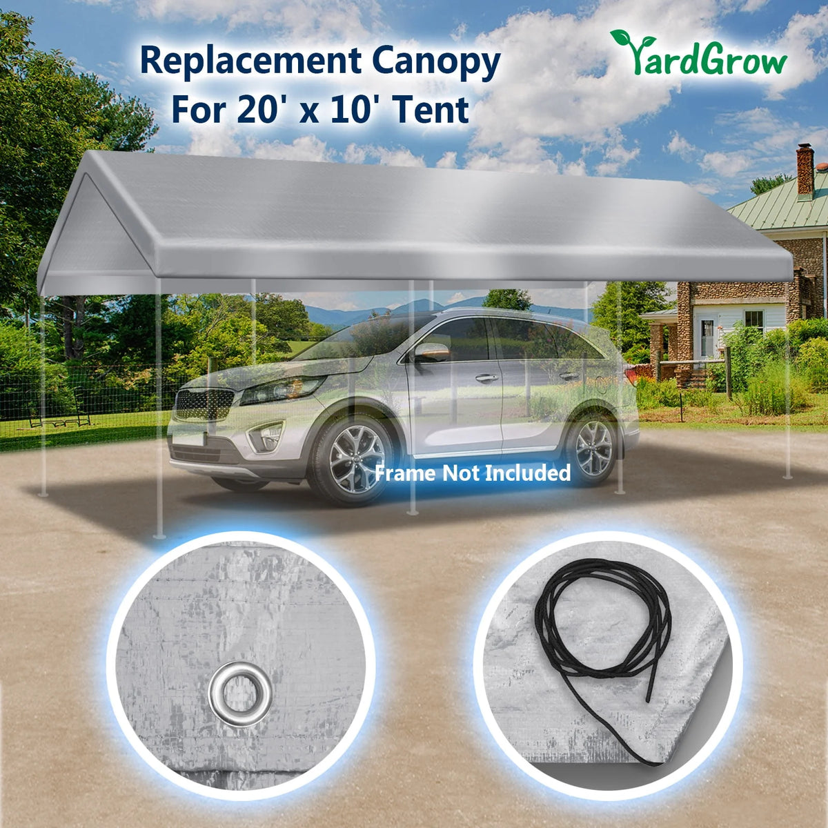 10'x20' Carport Replacement Canopy Cover with Ball Bungees X577930