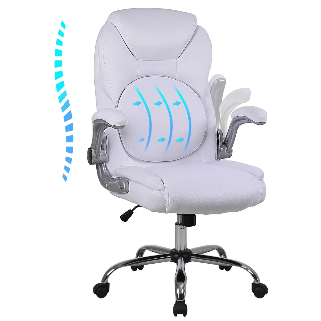 Velvet Ergonomic Office Chair with Wheels and Flip-up Arms, White U9639
